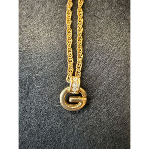 Vtg GIVENCHY Paris New York Pavé Rhinestone Square Floating G Necklace